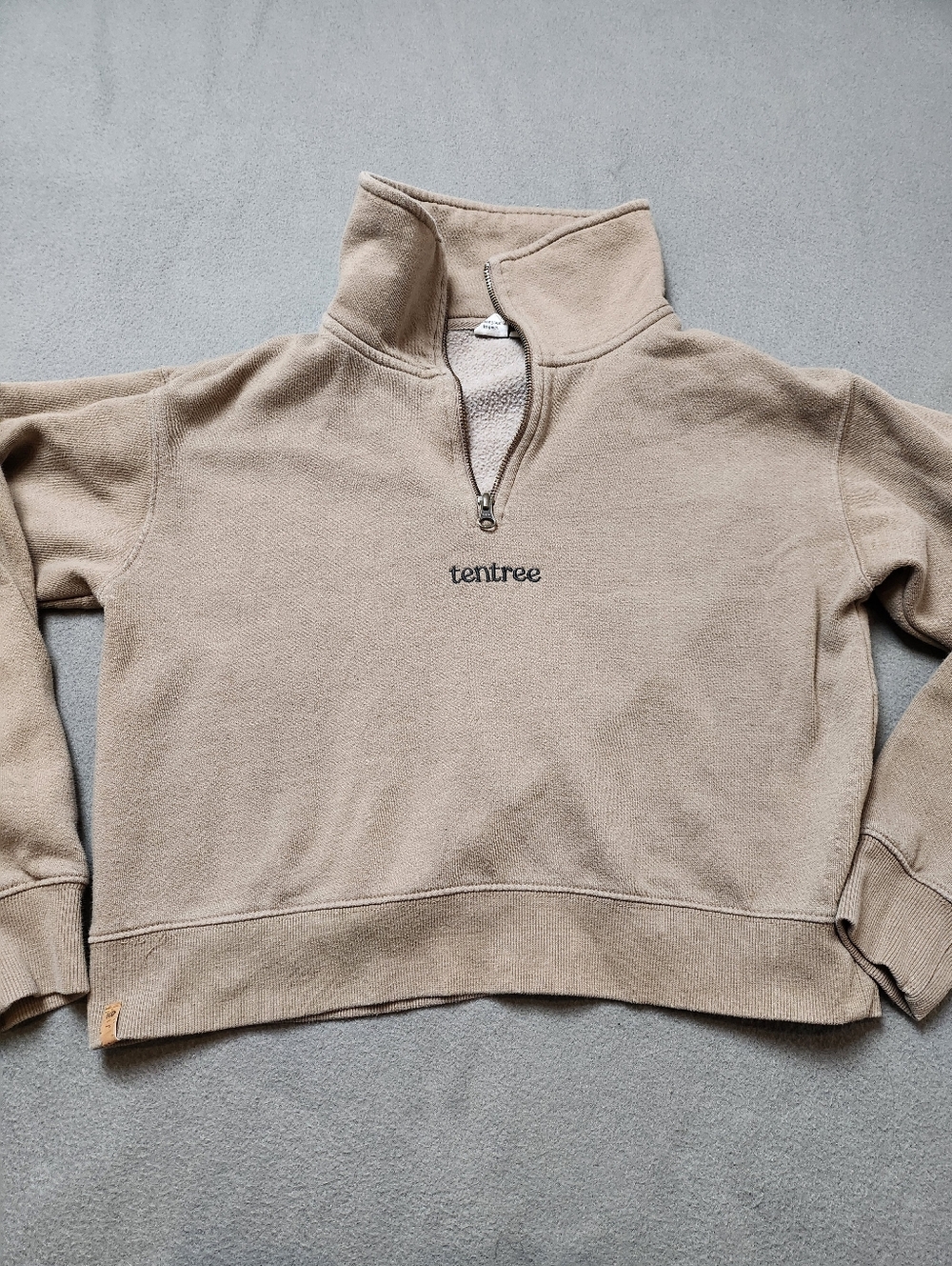 Tentree Beige Quarter-Zip Cropped Sweatshirt Pullover Sz Med - Picture 5 of 15